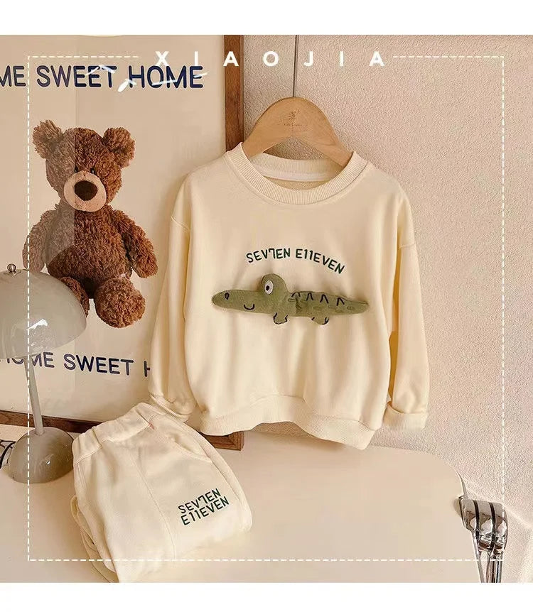 90-130cm Children's Spring Autumn Winter Cotton Set Boys Girls Cartoon Two Piece Set Korean Sweater +Pant Baby Clothes Outfits