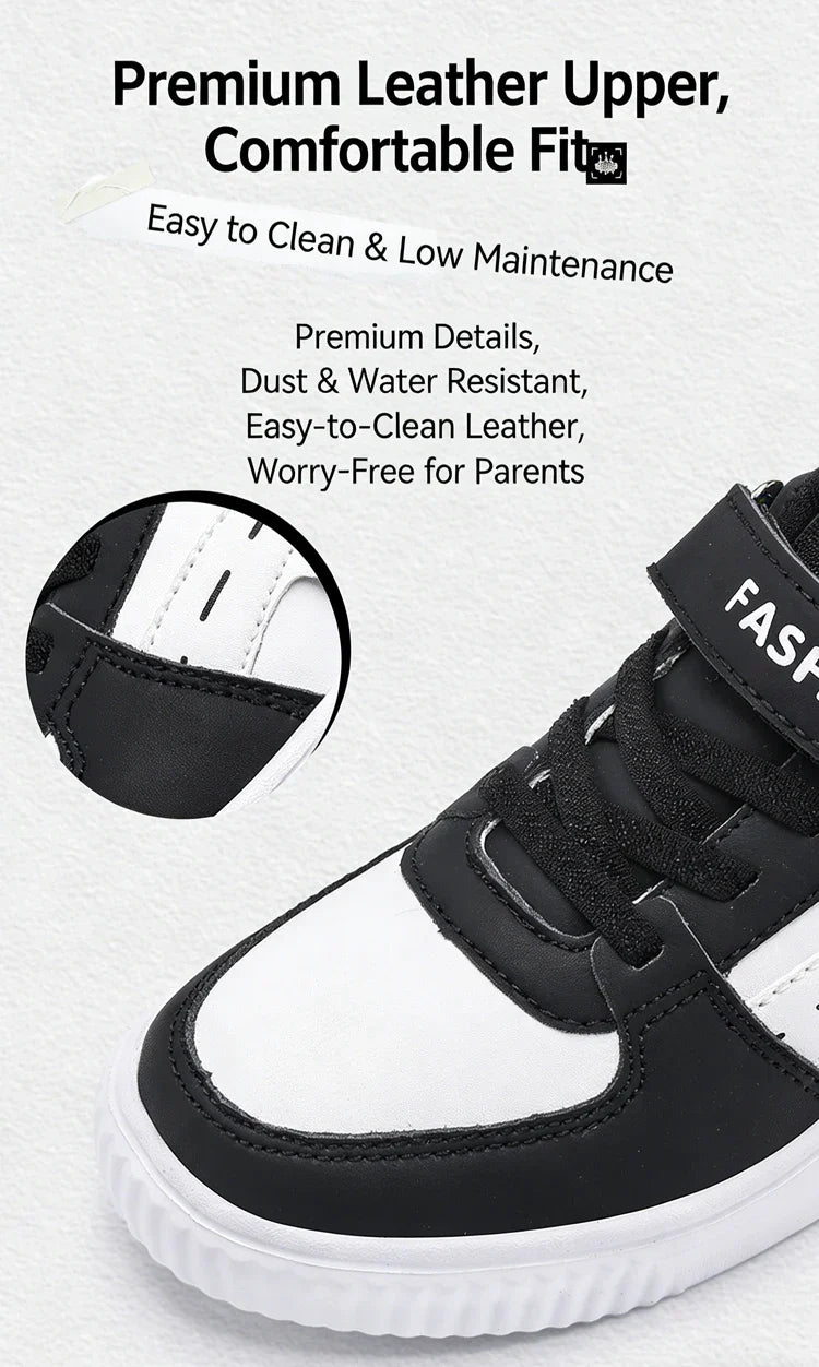Kids PU Leather Sneakers Casual Basketball Shoes for Boys Trendy Sports Trainers Breathable Non-slip Children Footwear
