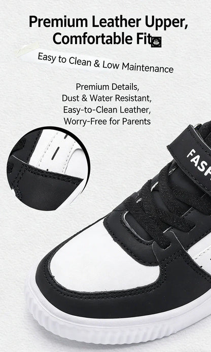 Kids PU Leather Sneakers Casual Basketball Shoes for Boys Trendy Sports Trainers Breathable Non-slip Children Footwear