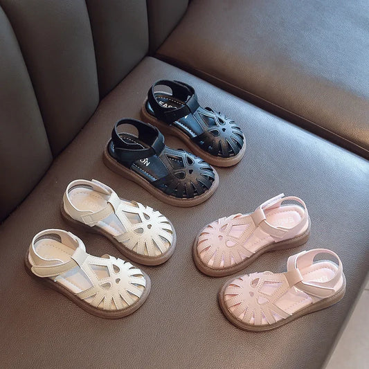 Children's Soft-soled Shoes Summer T-Strap Closed Toe Little Girls Princess Fashion Anti-Slip Korean Style Boys Beach Sandals