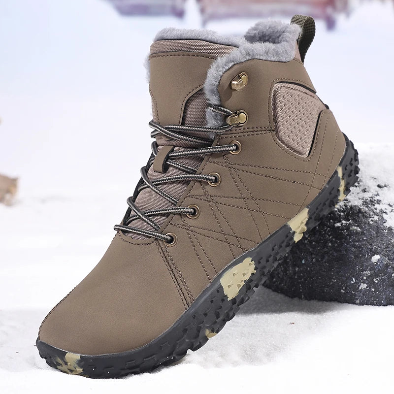 Winter Warm Men Cotton Boots Outdoor Wide Toe Barefoot Snow Boots Breathable Walking Hiking Shoes Comfortable Casual Sneakers