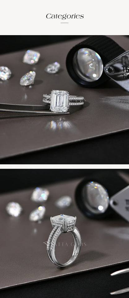 Emerald Cut 5CT Moissanite Diamond Ring for Women Men 11*9mm D VVS1 s925 Silver Wedding Bride Jewelry With Certificate
