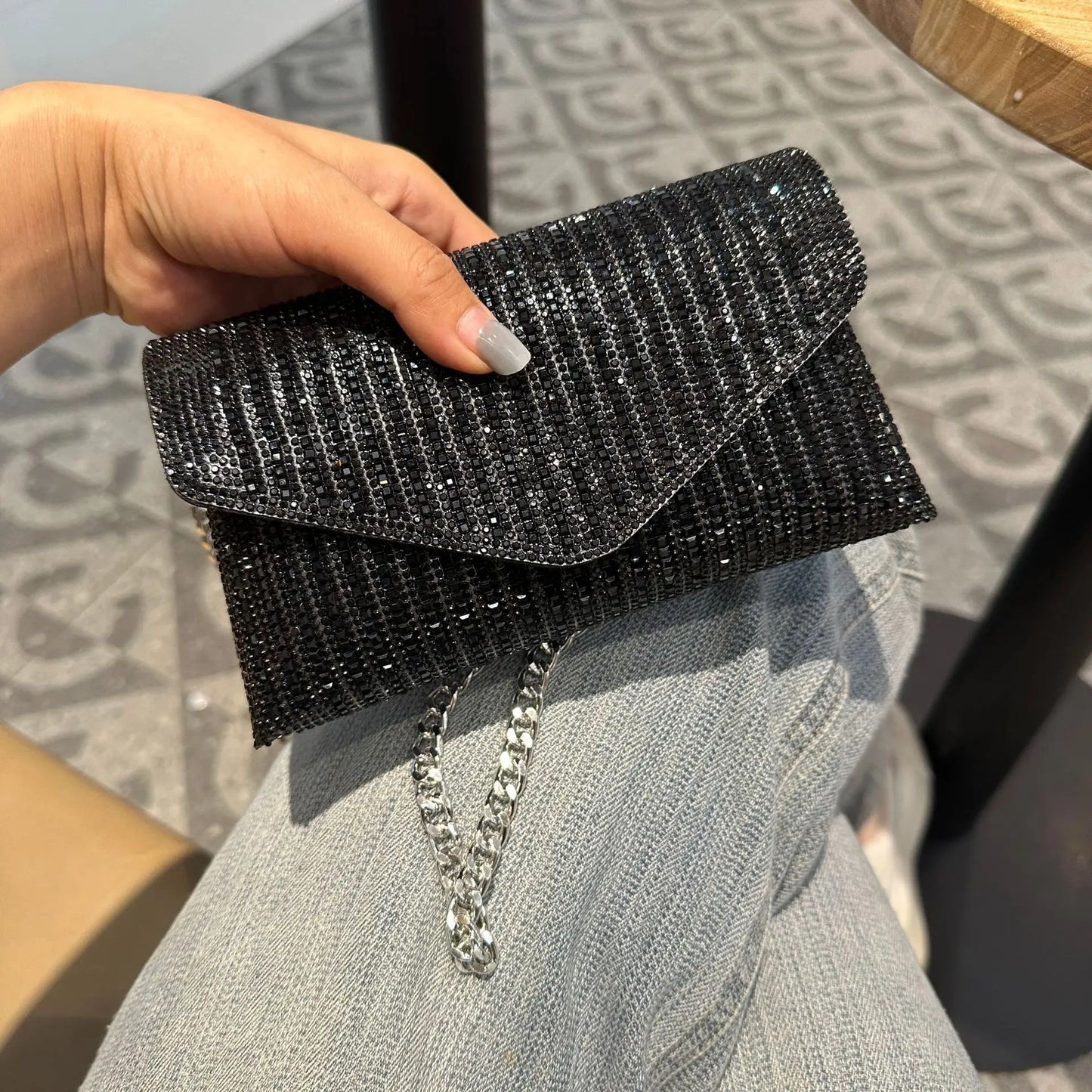 Rhinestones Bag for Women 2024 Mini Purses and Handbags Clutch Wallets Ladies PU Leather Chain Party Evening Shoulder Bag