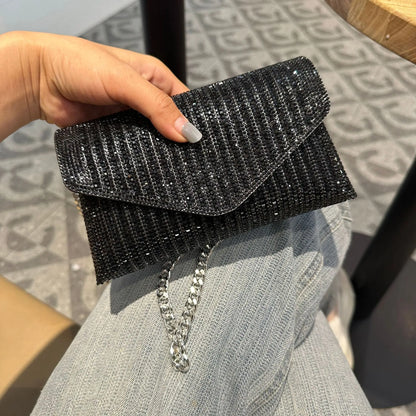Rhinestones Bag for Women 2024 Mini Purses and Handbags Clutch Wallets Ladies PU Leather Chain Party Evening Shoulder Bag