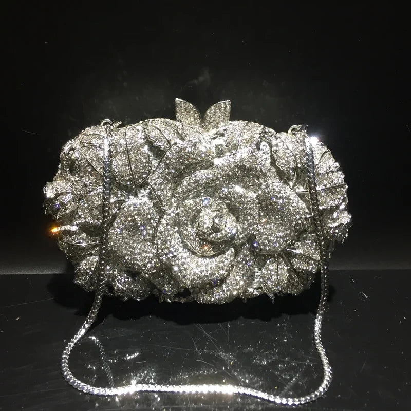A flower cut-out diamond dinner bag, diamond bag, women's clutch