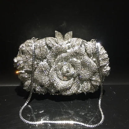 A flower cut-out diamond dinner bag, diamond bag, women's clutch