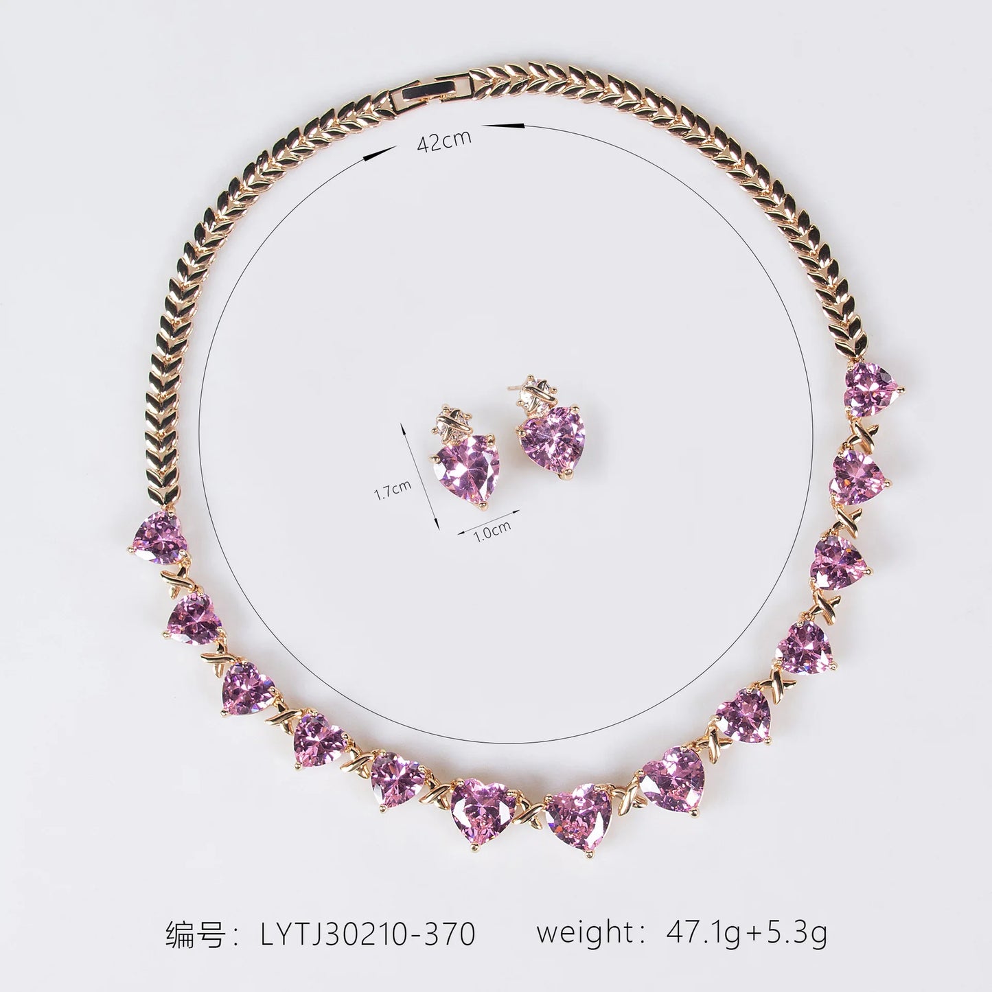 Niche New Style Pink Love Gemstone Pendant Earrings and Necklace for Women, High-End Designed Jewelry