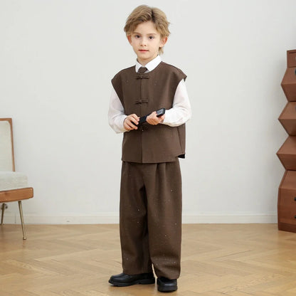 Exquisite Boys Embroidery Suit Set 4 Pieces Stage Performance Wear,Casual Notched Lapel Kids Suits For Celebration