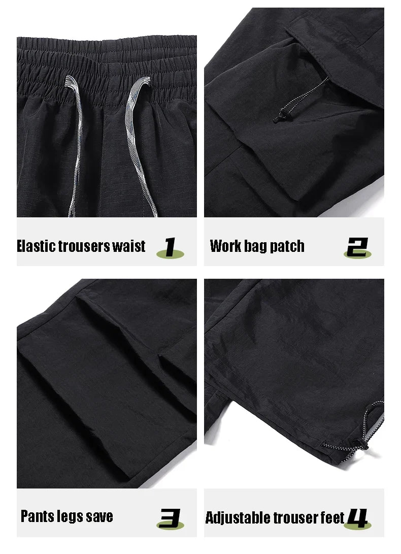 Women Hiking Pant Elastic Waist Trouser Adjustable Cuff Windproof Pant Men Outdoor Camping Pant Multiple Pockets Waterproof Pant