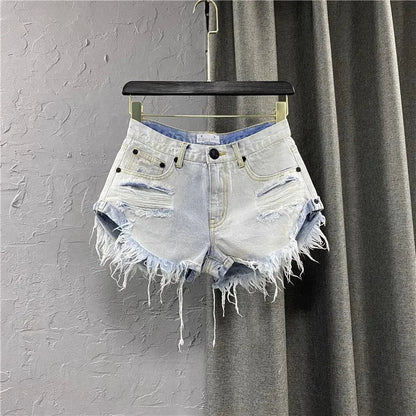 Summer Sexy Shorts Women Korean Style Zipper Frayed Irregular Broken Edge Design Vintage Denim Fashion All-match Slim Streetwear