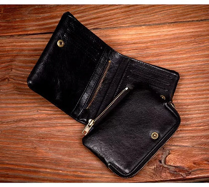 Original vegetable tanned cowhide short wallet, retro top layer cowhide wallet, handmade genuine leather multifunctional wallet