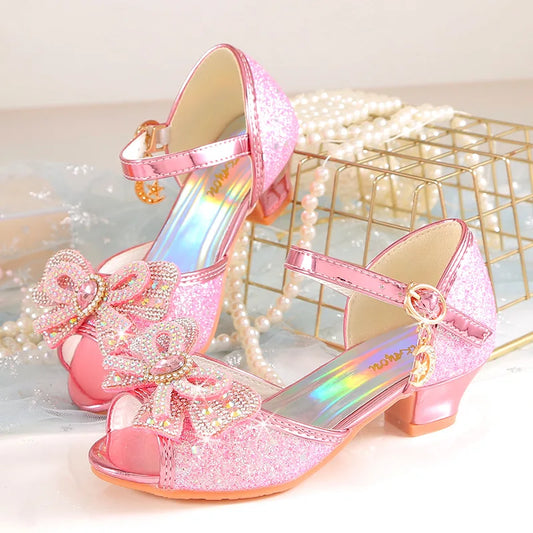 2026 Girls' Princess Sandals Children's Shoes Frozen Elsa Children's Shoes Girls Fashion Baby Pink Blue High Heel Shoes Size