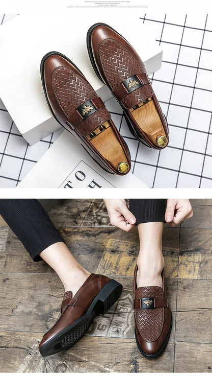 Men's Business Casual Shoes Autumn British Style Pointed Toe Formal Leather Shoes Easy to Wear Black Suit Wedding Shoes