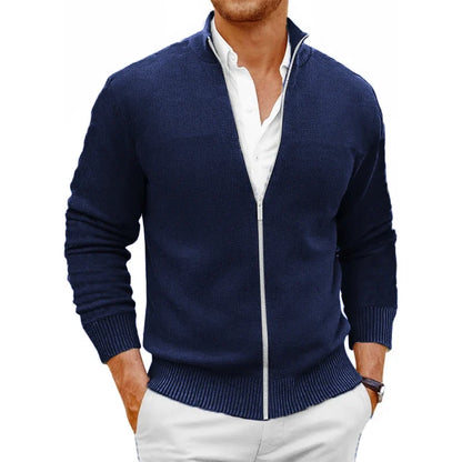Men's Knit Zipper SweaterCoats Slim Fit Sweaters Stand Collar Fall Winter Cardigan Sweater Jumper Warm Streetwear