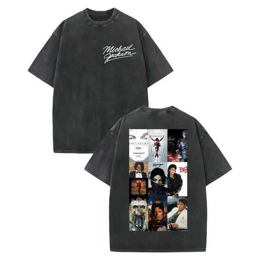 Vintage Washed Michael Jackson Graphic T Shirts Men Women Harajuku Rock Clothing T-shirts Fashion Casual Short Sleeve T-shirt
