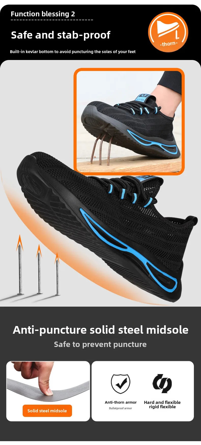 summer safety construction shoes breathable work shoes Indestructible Sneakers Unisex Men Safety Shoes For Work With Steel Toe