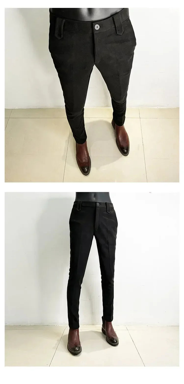 Autumn Winter Thickened Suit Pants Men Casual Slim Fit Straight Trousers Formal Business Woolen Cloth Social Office Dress Pants