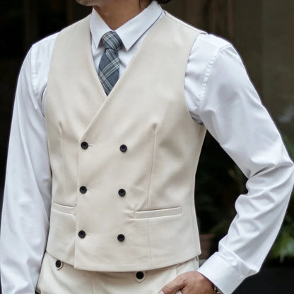 Men Vest Double Breasted V Neck Solid Waistcoat For Wedding Grrom Banquet Business Party Work Office Casual Daily Men Suit Vest