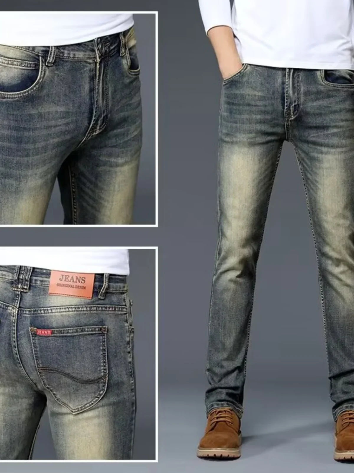 High-End Retro Men's Straight Leg Stretchy Jeans Fashionable Urban Casual Long Trousers Spring Autumn Cotton Stretch Denim