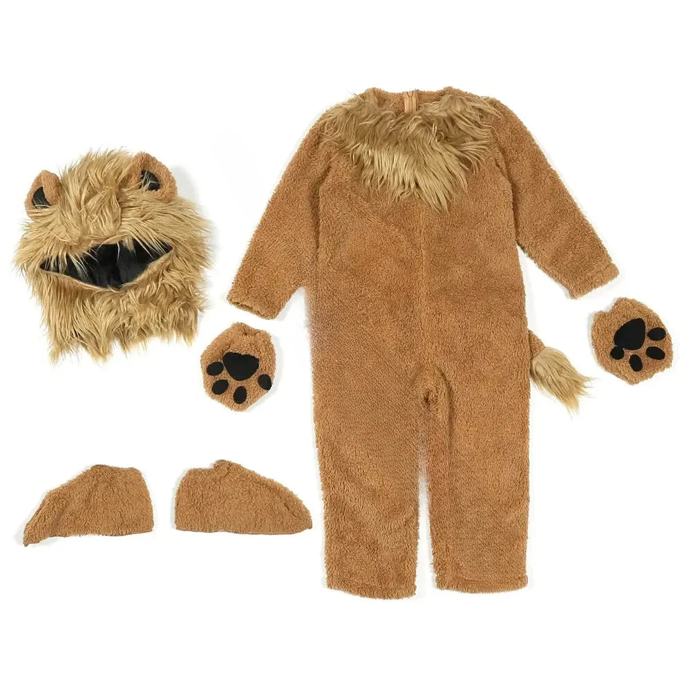 2-12Y Lion King Costume for Boys Deluxe Full Set Halloween Purim Animal Themed Party Fancy Dress Fleece