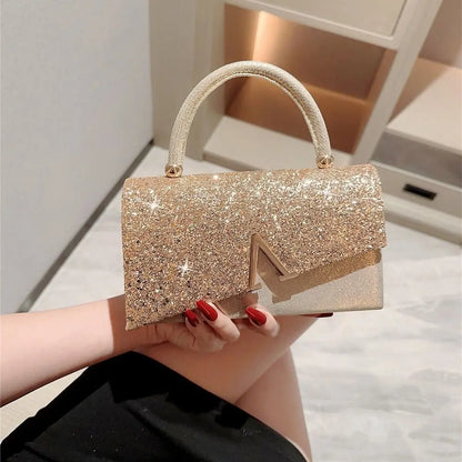 Gold Sequin Evening Bag Women Elegant Fashion Banquet Clutch Chain Shoulder Bags Luxury Purse Female Wedding Party Handbags