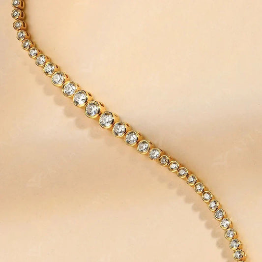 ATTAGEMS Bracelet Tennis Luxe Moissanite en Argent Sterling 925 Plaqué Or Jaune Bracelets pour Femmes Hommes Bijoux Fins