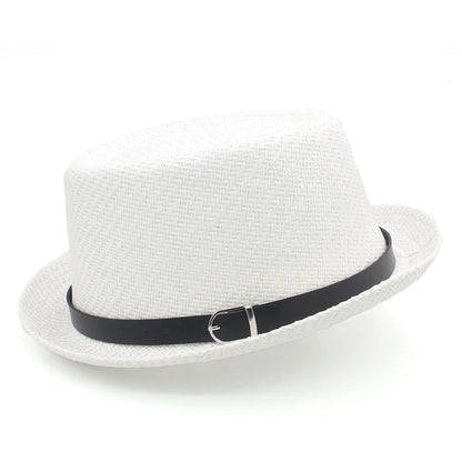 Men Women Classical Straw Pork Pie Hats Fedora Sunhats Trilby Caps Summer Boater Beach Outdoor Travel Party Size US 7 1/4 UK L