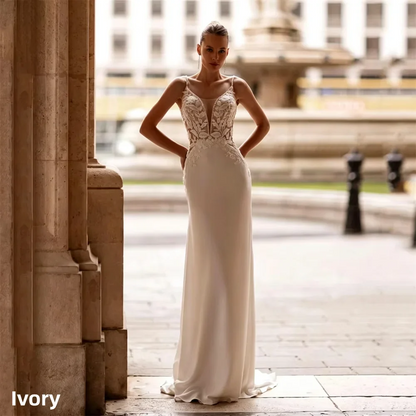 Modern Lace Mermaid Wedding Dress V-Neck Spaghetti Straps Open Back Applique Sleeveless Bridal Gown Vestidos De Novia Customized
