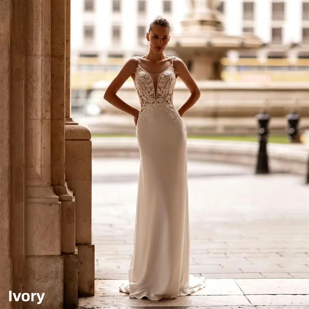 Modern Lace Mermaid Wedding Dress V-Neck Spaghetti Straps Open Back Applique Sleeveless Bridal Gown Vestidos De Novia Customized