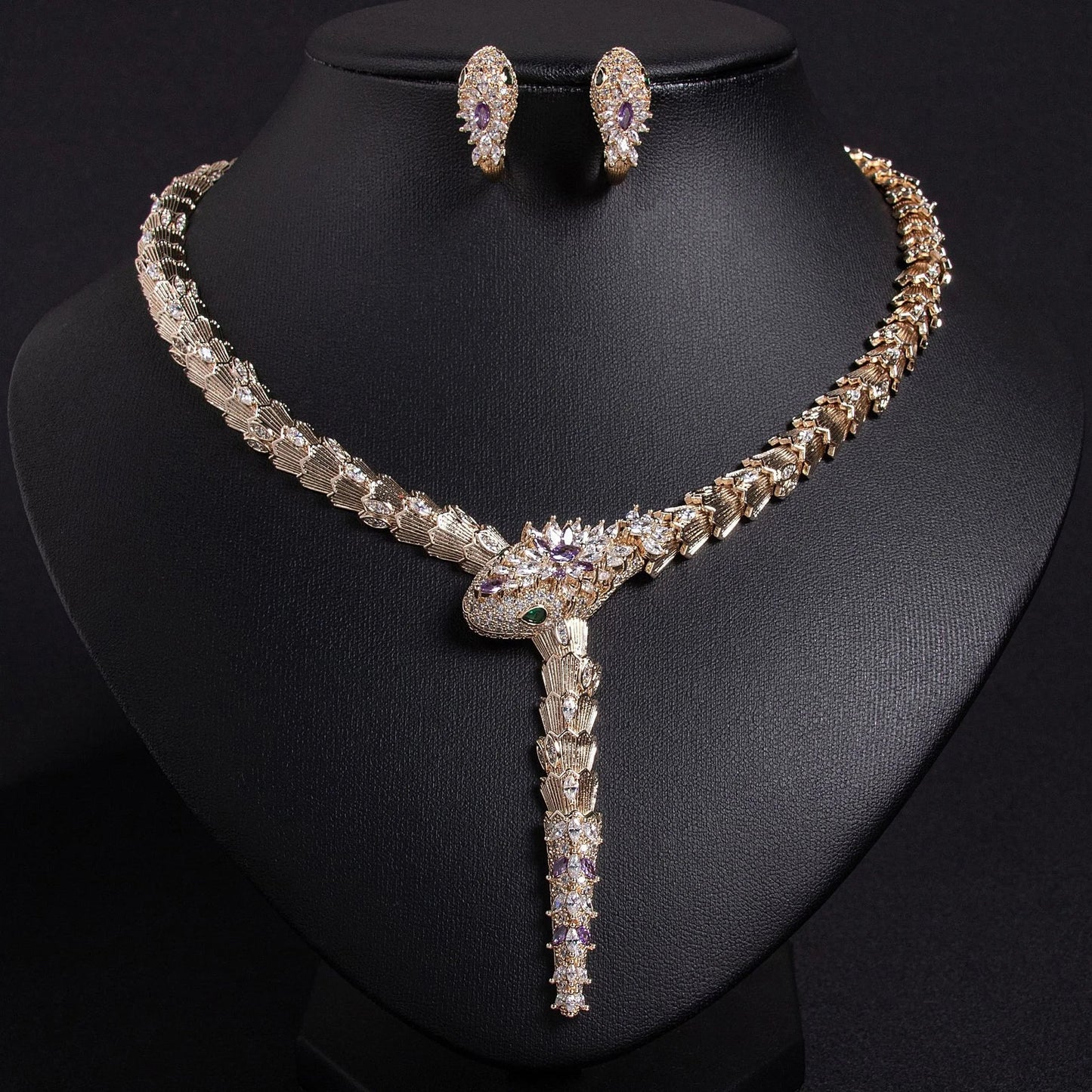 Fashion Micro Zircon Serpentine Snake Necklace And Earring Jewelry Set for Women Elegant Banquet High Spirit Accessory Combo