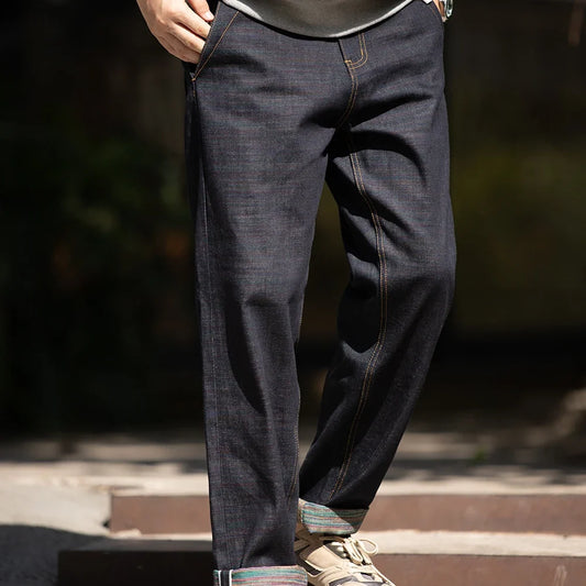 Vintage Colored Cotton Raw Denim Jeans for Men 13.5 OZ Selvedge Jeans Mid Waist Straight Pants Streetwear Trousers