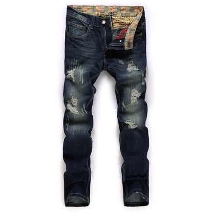 2026 New Men's Yellow Jeans, Blue Stretch Biker Trousers, Broken Hole Jeans, Fashion Popular Men Denim Pants Big Size 29-42