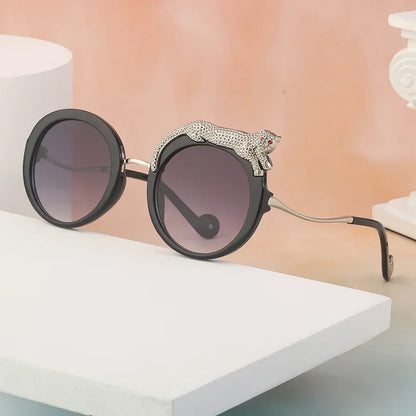 2025 Steampunk Metal Leopard Sunglasses Women Men Personalized Round Frame Sun Glasses Ladies Sunshade UV400 Gafas De Sol