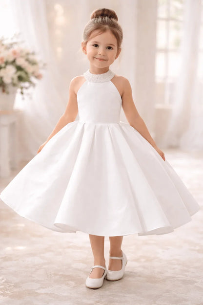 Satin Flower Girl Dress Mini Bridal Wedding Dress Kids Ball Gown 1st Communion Frock Pageant Gown Vestidos De Noiva Customized