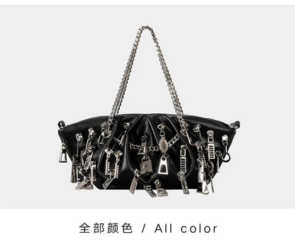 Punk Style Ruched Dumpling Armpit Bag 2025 Multi Zipper Head Decoration Women's Shoulder Bags Spicy Girl Y2K Handbags