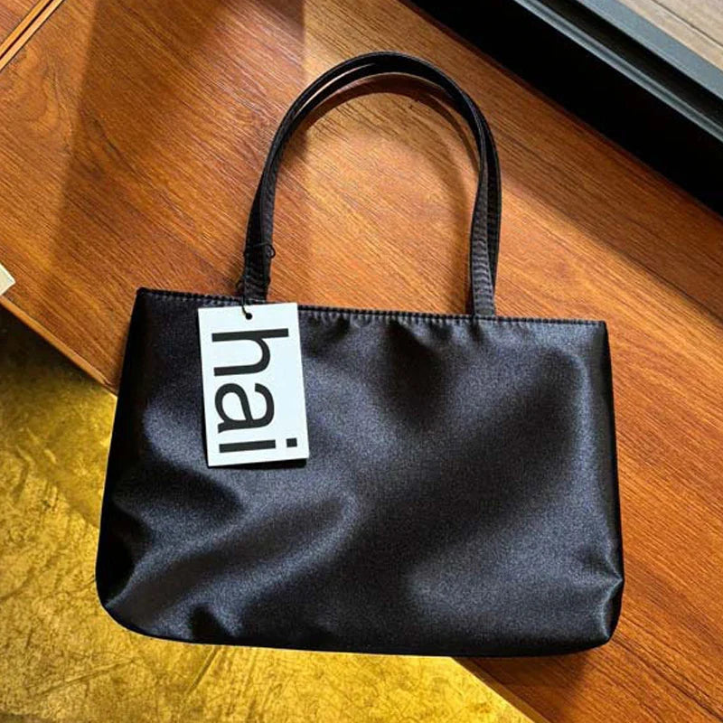 Luxury Premium Designer Elegant Womens Silk Satin Small Tote Solid Color Shoulder Underarm Purse Versatile Fashion Commuting Bag