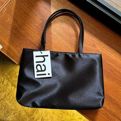 Luxury Premium Designer Elegant Womens Silk Satin Small Tote Solid Color Shoulder Underarm Purse Versatile Fashion Commuting Bag