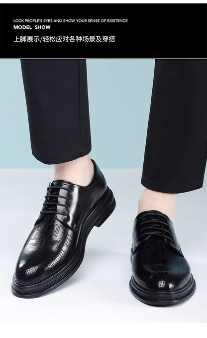 Spring Summer Increase Leather Shoes for Man Lace Designer Business Casual Shoes Male Fashion British Style Dress Shoe Man