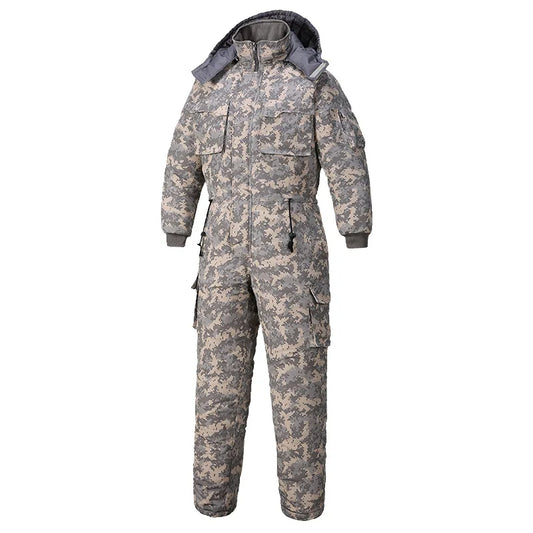 Men Winter Waterproof Thick Cotton Jumpsuit Clothing Outdoor Convenient Sports Camo Jacket Warm Cold Proof Hooded Work Clothes