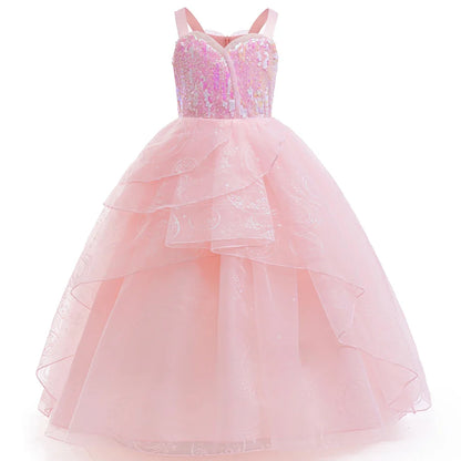 Movie Good Witch Costume Kids Pink Dress With Crown Magic Wand And Gloves For Girls Evil Halloween Birthday Party Prom Outfits