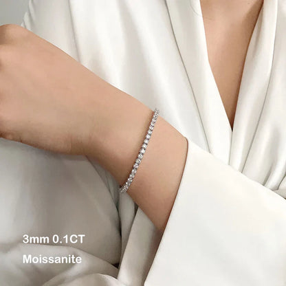 925 Sterling Silver Moissanite Bracelet 0.1ct 3mm D VVS1 Diamond with GRA for Women Sparkling Wedding Party Fine Jewelry