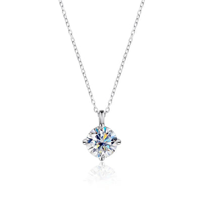0.3-3CT D Color Moissanite Necklace for Women Classic 4-claws Pendant Sparkling S925 Sterling Silver Lab Diamond Chain