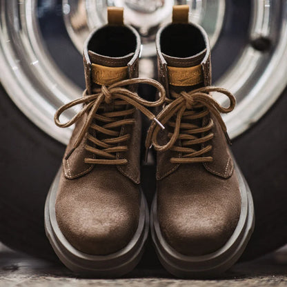 Maden New Vintage Brown Winter Work Boots Casual Suede High-top Boots Thick Soles Round Toes Shoes Men's Shoelaces Boots