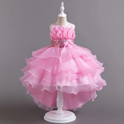 New Girls Elegant Princess Dress Embroidered Sequins Birthday Ball Evening Dress Party Fluffy Cake Dress 4-12 Years Old clothin