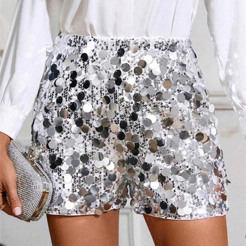 Women's Summer Sequin Shorts Shimmering Sequin Straight-Leg Shorts Sexy Nightclub-Style Fitted Shorts Carnival Party Outfit