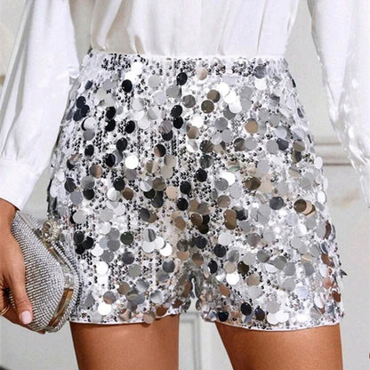 Women's Summer Sequin Shorts Shimmering Sequin Straight-Leg Shorts Sexy Nightclub-Style Fitted Shorts Carnival Party Outfit