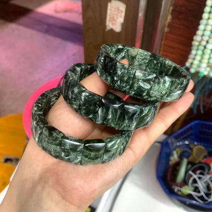 Russian Seraphinite (Clinochlore) Beads Elastic Bracelet Natural Gemstone Jewelry Bangle for Women for Men for Gift Wholesale !
