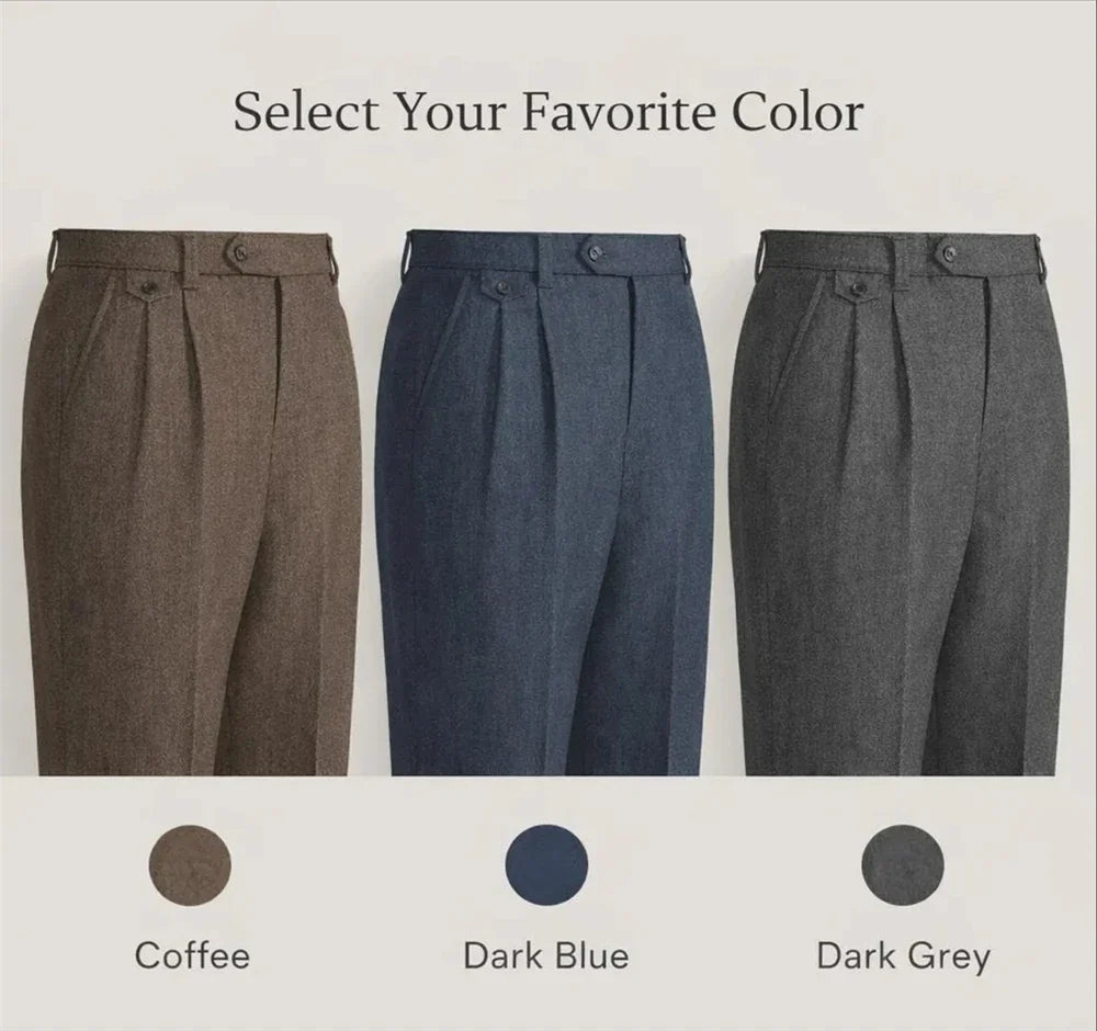 Elegant Men’s Herringbone Suit Pants Vintage British Style Casual  Trousers Tailored Formal Pants