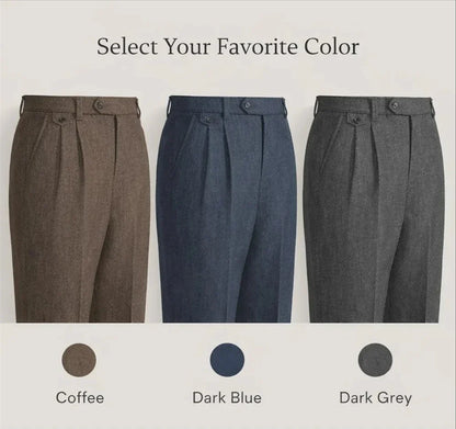 Elegant Men’s Herringbone Suit Pants Vintage British Style Casual  Trousers Tailored Formal Pants