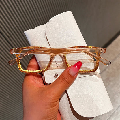 Luxury Women's Rectangle Rhinestone Reading Glasses Ultralight Small Frame Trendy Clear Lenses Presbyopia Eyeglasses with Degree